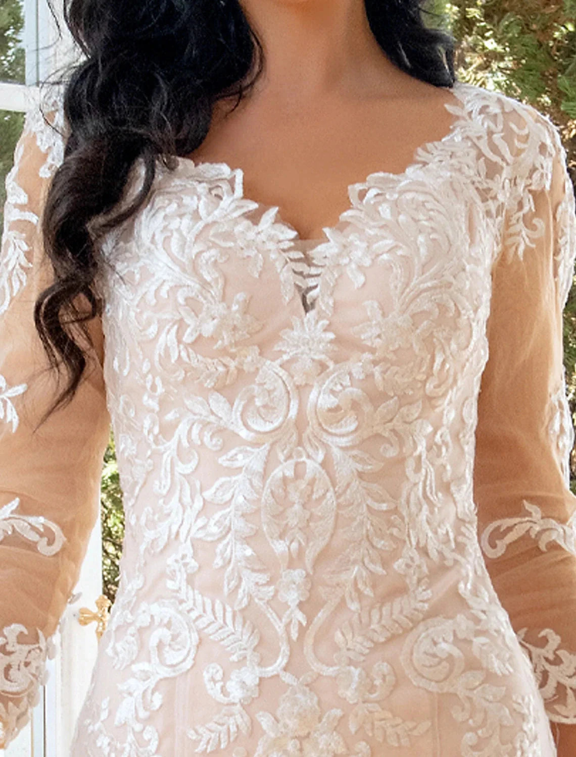 Engagement Formal Fall Wedding Dresses Mermaid / Trumpet Sweetheart Long Sleeve Sweep / Brush Train Lace Bridal Gowns With Appliques Summer Wedding Party Women‘s Clothing by YiHuiw