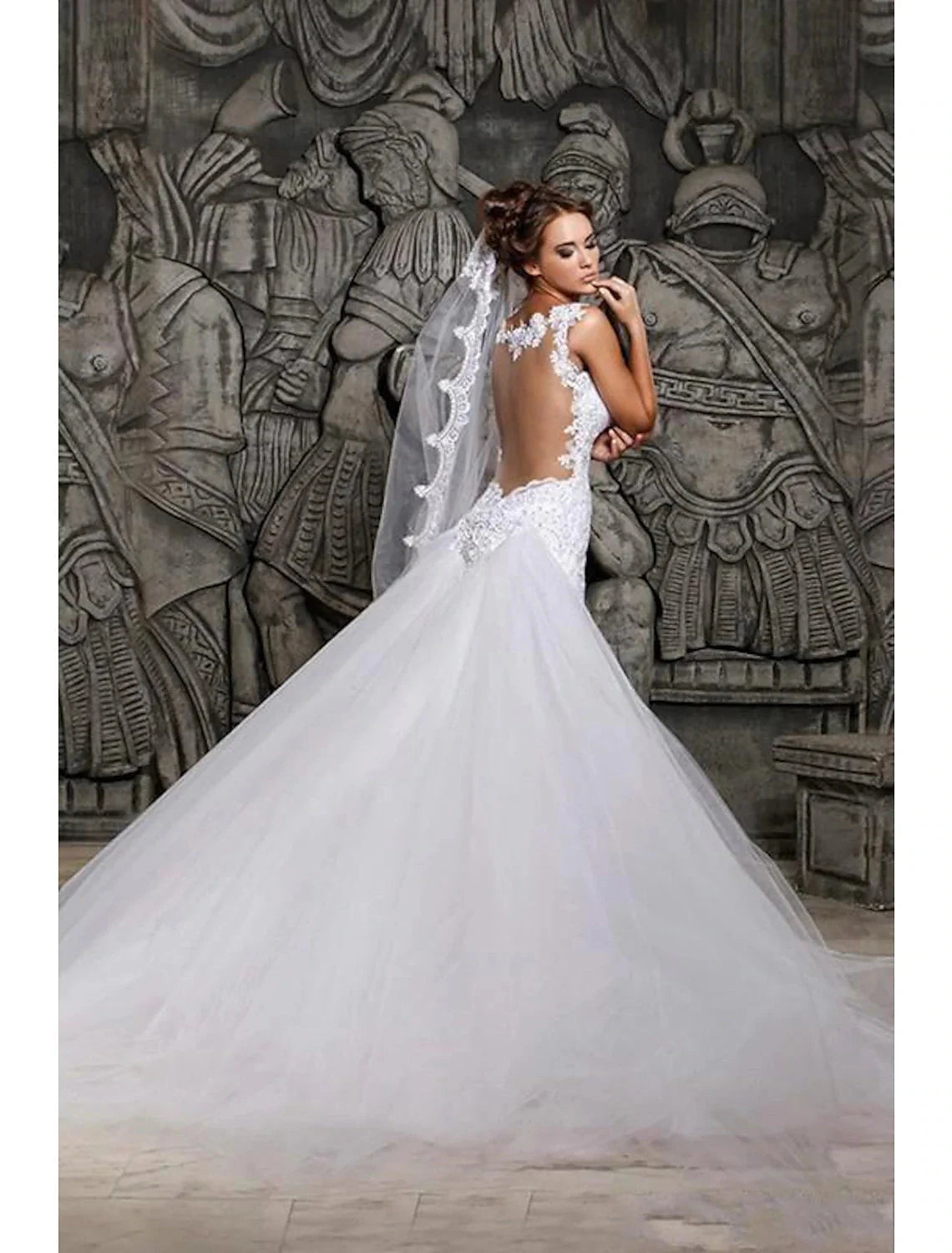 Engagement Open Back Formal Wedding Dresses Mermaid / Trumpet Sweetheart Cap Sleeve Court Train Lace Bridal Gowns With Summer Wedding Party Women's Clothing by YiHuiw