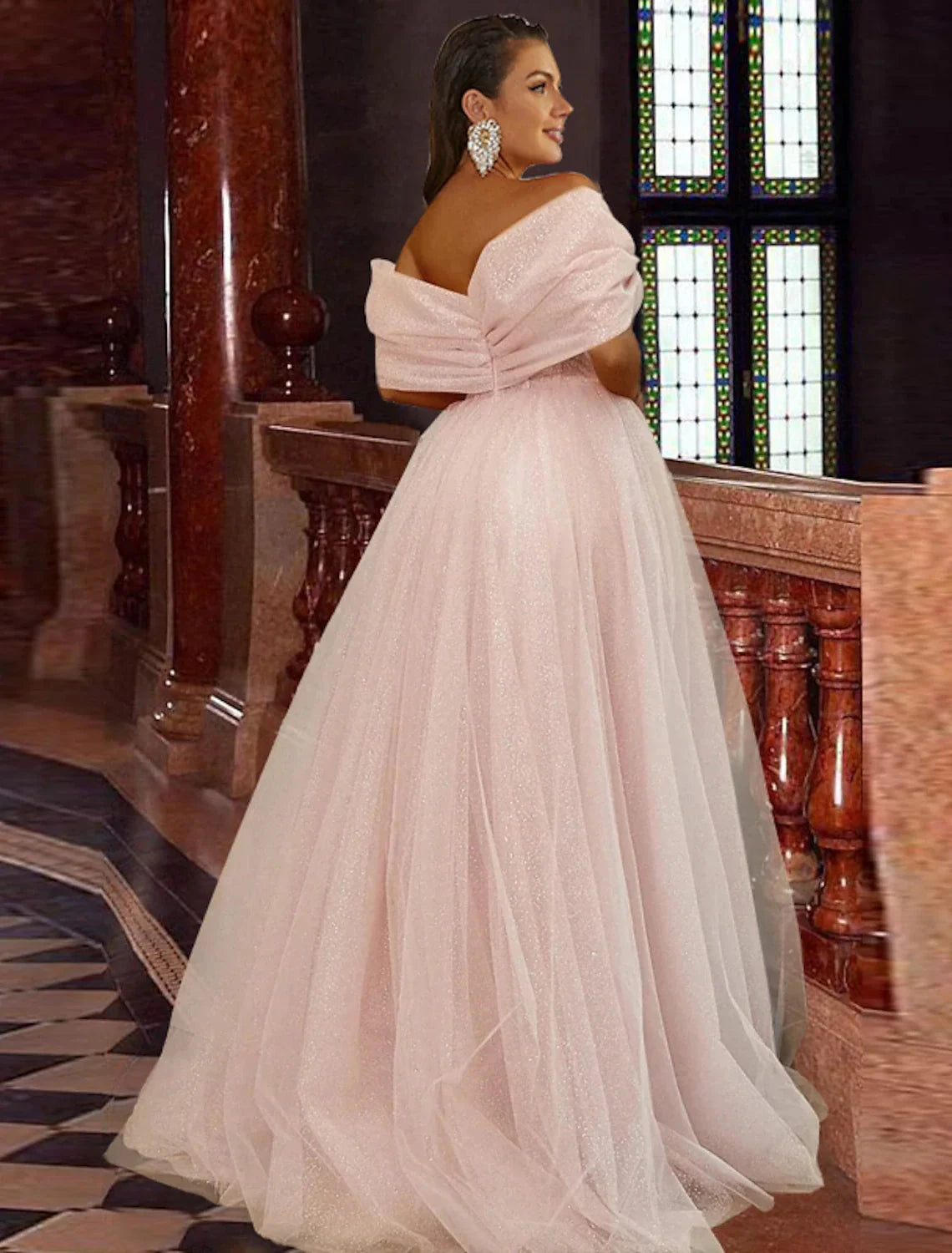 A-Line Prom Dresses Corsets Dress Prom Birthday Sweep / Brush Train Short Sleeve Off Shoulder Tulle with Glitter Pleats Slit by YiHuiw