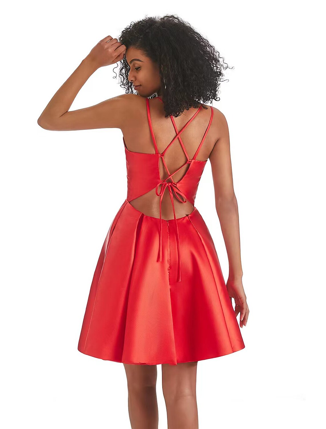 A-Line Homecoming Dresses Backless Dress Holiday Birthday Short / Mini Sleeveless V Neck Satin with Pleats by YiHuiw