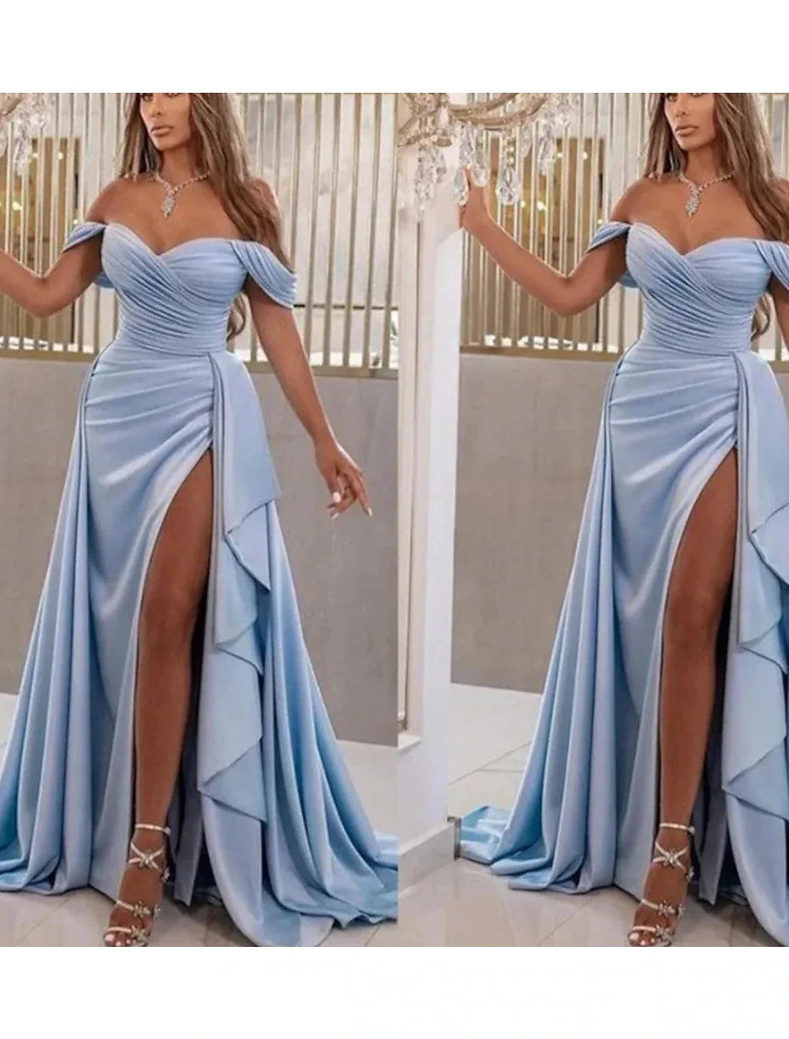 A-Line Prom Dresses High Split Dress Prom Sweep / Brush Train Sleeveless Sweetheart Satin with Slit by YiHuiw