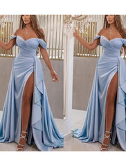 A-Line Prom Dresses High Split Dress Prom Sweep / Brush Train Sleeveless Sweetheart Satin with Slit