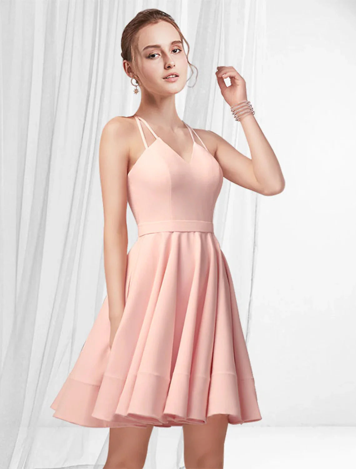 A-Line Cocktail Dresses Reformation Amante Dress Homecoming Party Wear Short / Mini Sleeveless Spaghetti Strap Pink Dress Satin with Pleats