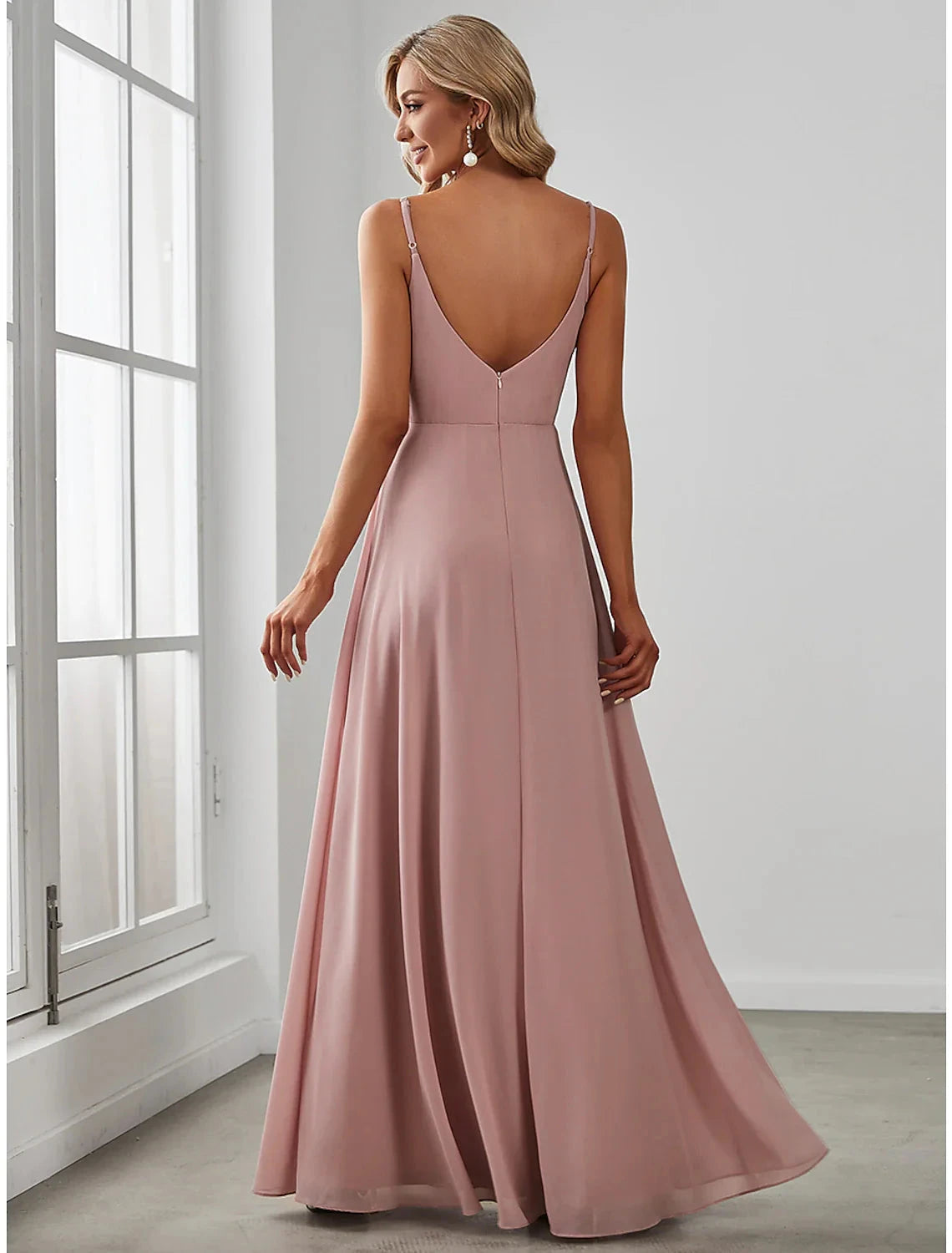 A-Line Bridesmaid Dress V Neck Sleeveless Elegant Floor Length Chiffon with Draping / Solid Color by YiHuiw