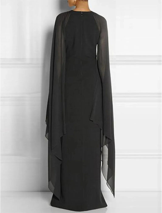 Sheath / Column Party Dresses Elegant Dress Wedding Guest Cocktail Party Floor Length Sleeveless Jewel Neck Fall Wedding Guest Chiffon with Slit by YiHuiw