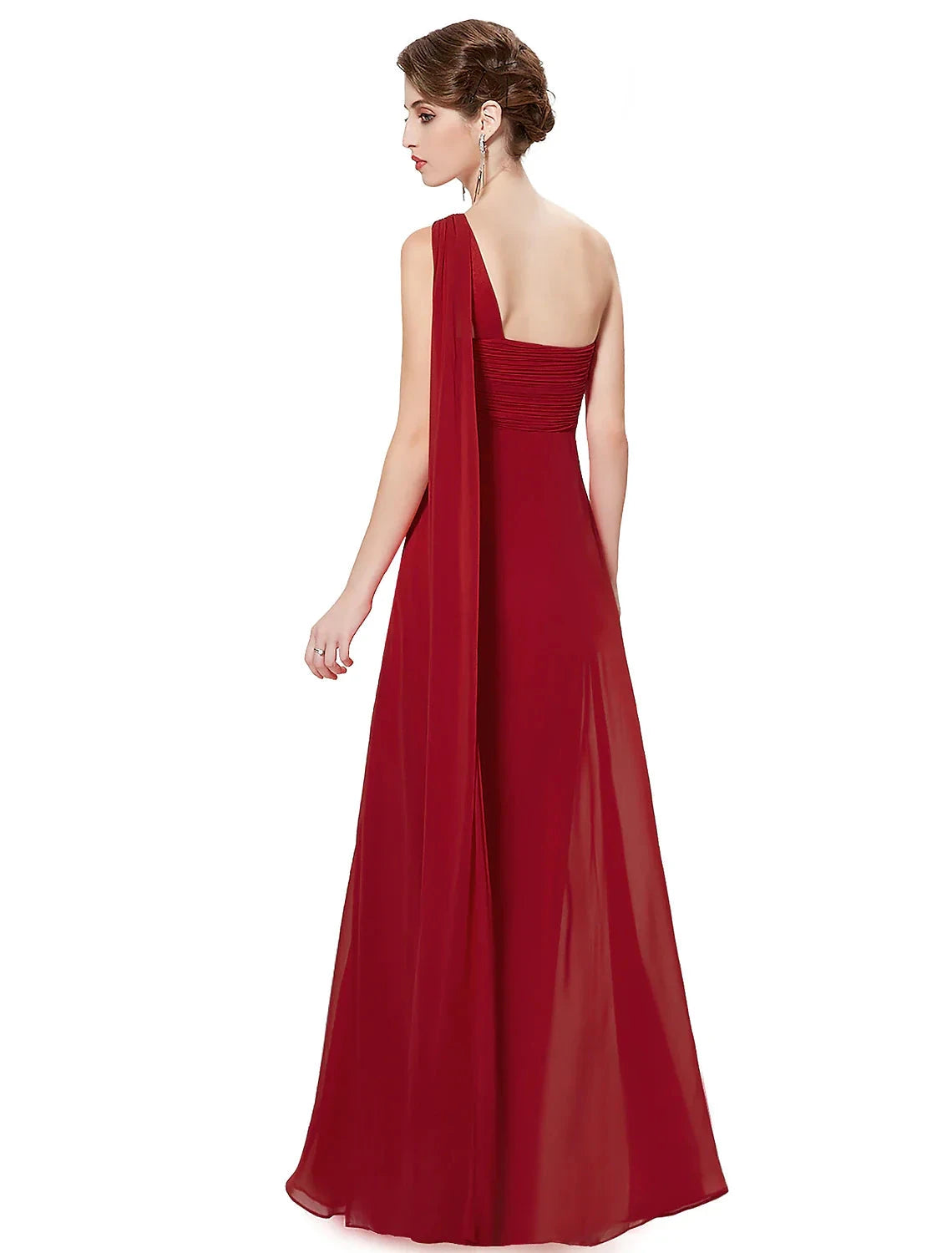 A-Line Evening Gown Empire Dress Formal Evening Floor Length Sleeveless One Shoulder Bridesmaid Dress Chiffon Backless with Pleats Draping by YiHuiw