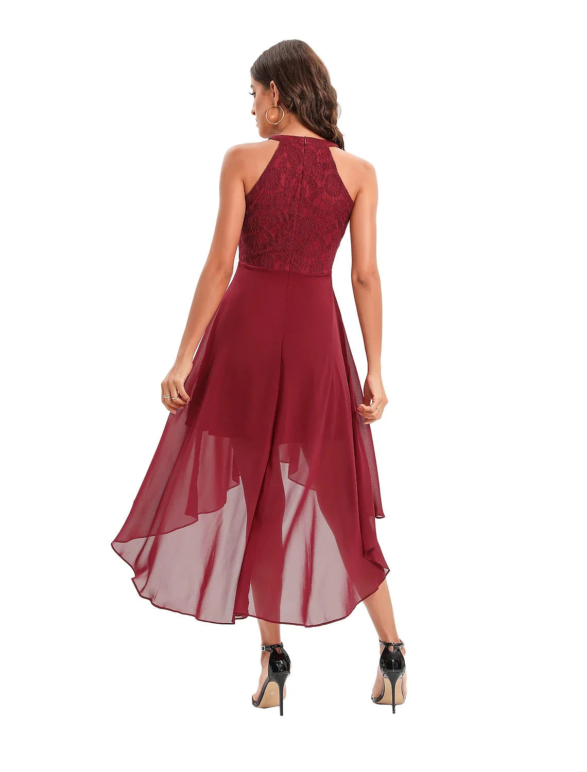 A-Line Minimalist Elegant Party Wear Cocktail Party Dress Halter Neck Sleeveless Asymmetrical Nylon with Pleats by YiHuiw