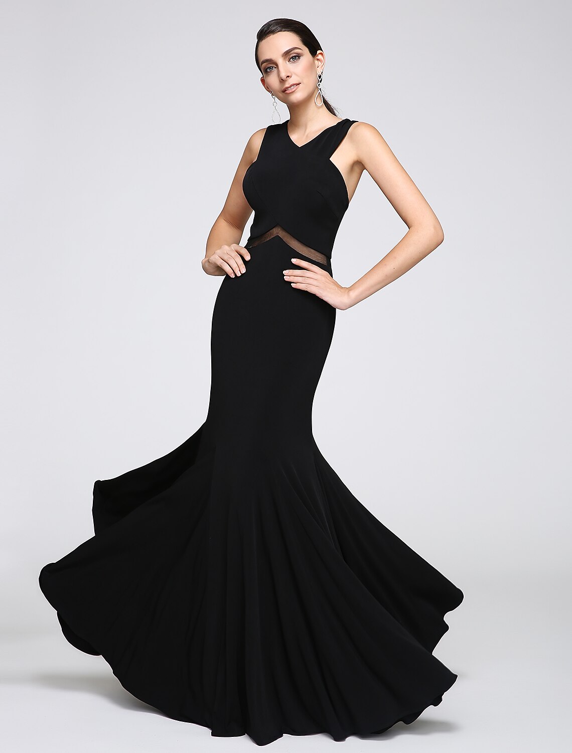 Mermaid / Trumpet Cross Front / Y Neck Floor Length Jersey Minimalist Holiday / Cocktail Party / Formal Evening Dress with Lace by YiHuiw