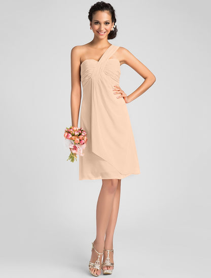 Ball Gown / A-Line Bridesmaid Dress One Shoulder / Sweetheart Neckline Sleeveless Sexy Knee Length Chiffon with Criss Cross / Draping / Side Draping by YiHuiw