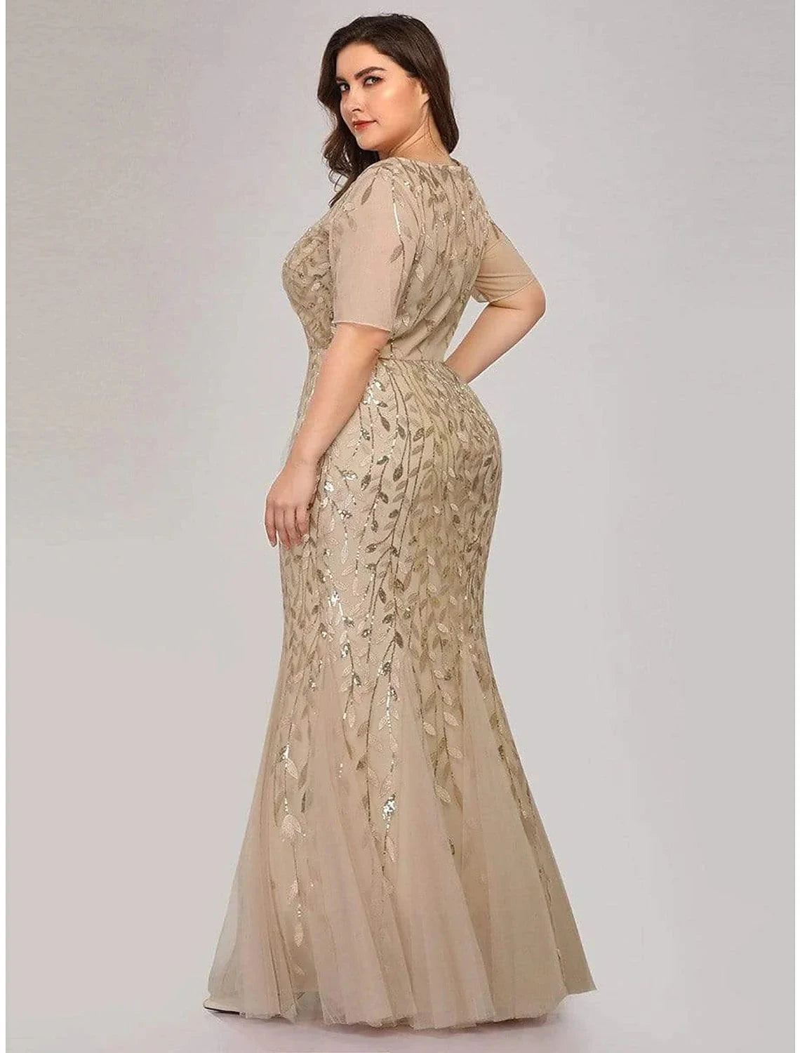 Mermaid / Trumpet Empire Elegant Party Wear Formal Evening Dress Jewel Neck Short Sleeve Floor Length Tulle with Embroidery by YiHuiw