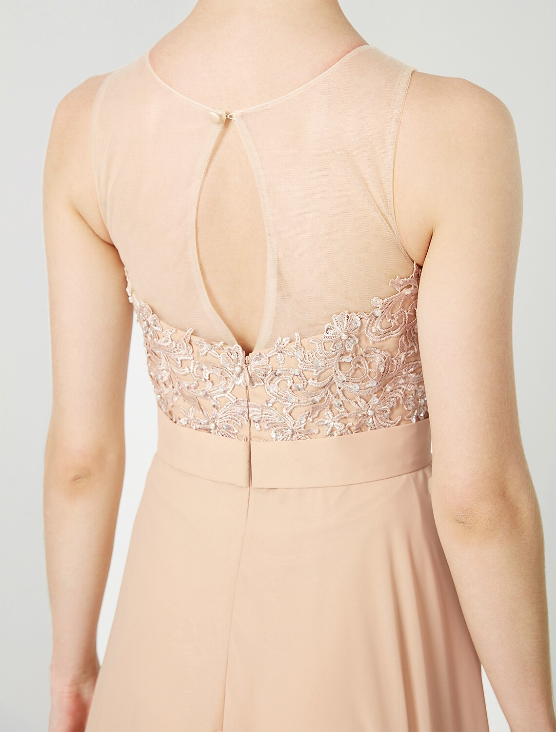 A-Line Classic & Timeless Keyhole Pastel Colors Holiday Cocktail Party Prom Dress Illusion Neck Sleeveless Floor Length Chiffon Beaded Lace with Pleats Appliques by YiHuiw