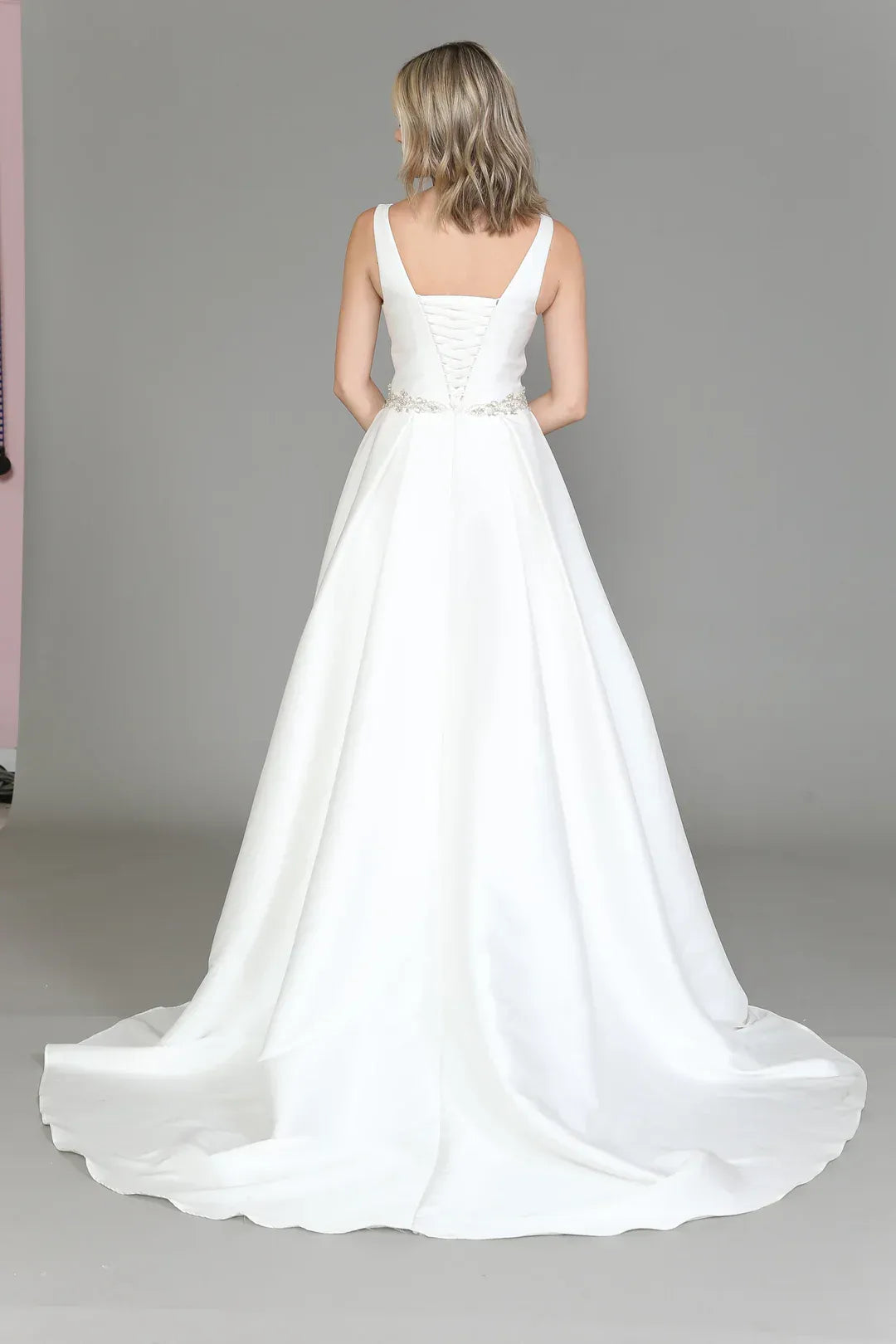 A-Line Plunging Sleeveless Floor-Length Wedding Dress - Yihuiw by Yihuiw