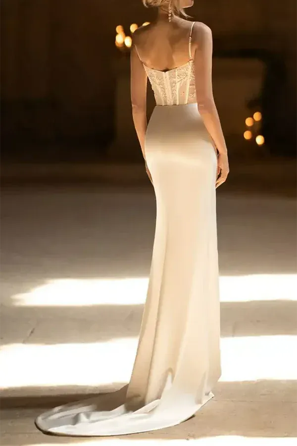 Mermaid Spaghetti Strap Floor-Length Wedding Dress - Yihuiw by Yihuiw