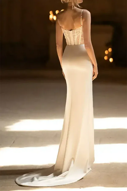 Mermaid Spaghetti Strap Floor-Length Wedding Dress - Yihuiw by Yihuiw