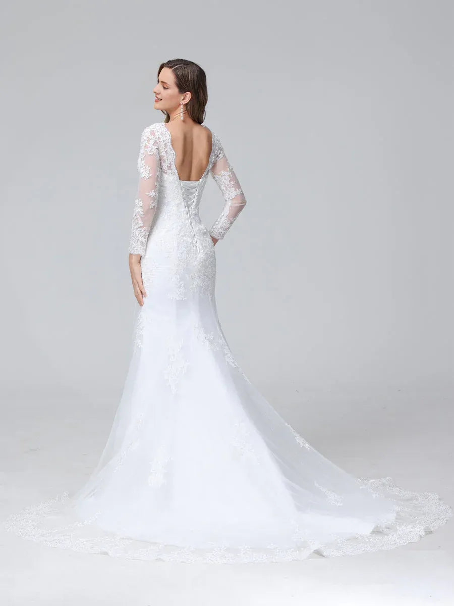 Mermaid Illusion Floor-Length Wedding Dress - Yihuiw by Yihuiw