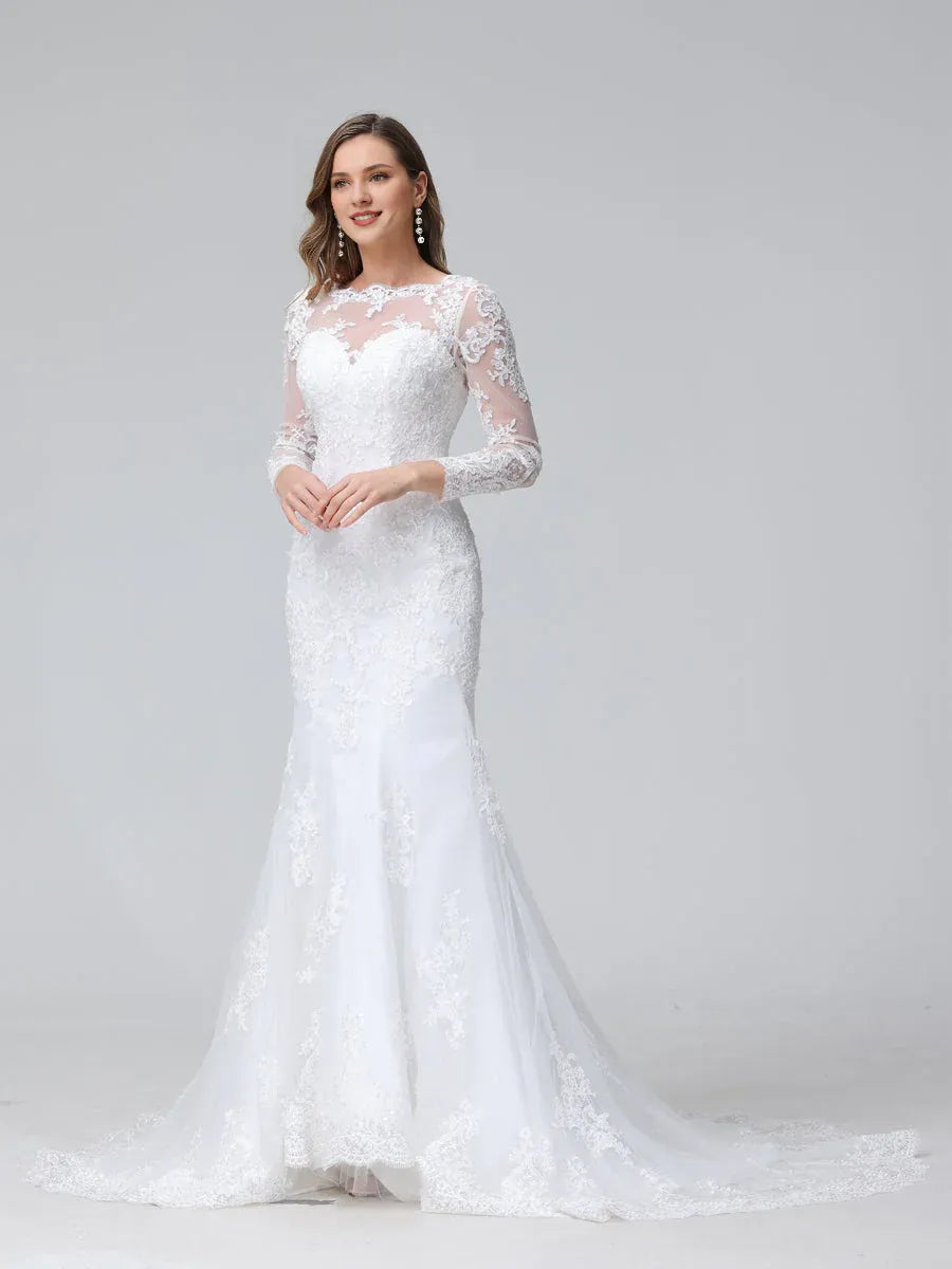 Mermaid Illusion Floor-Length Wedding Dress - Yihuiw by Yihuiw