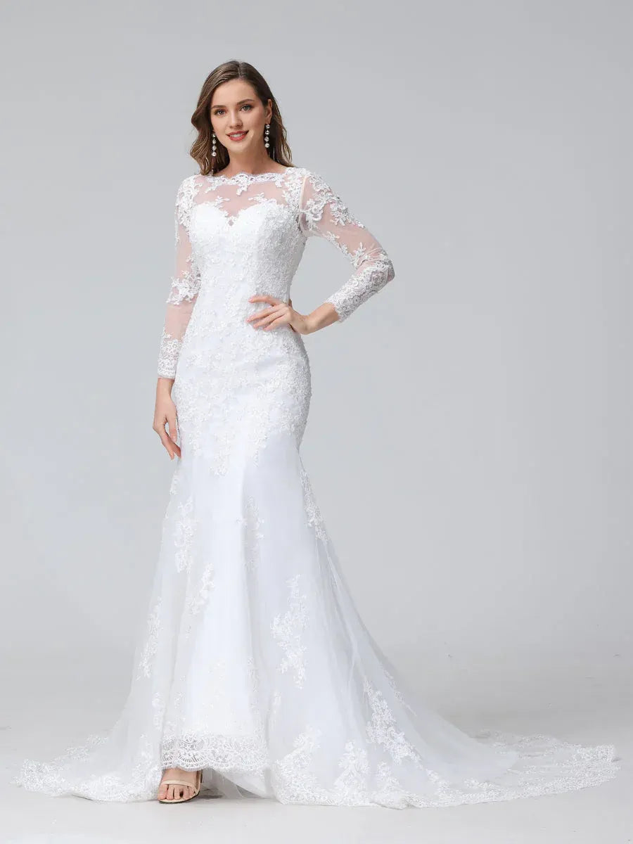 Mermaid Illusion Floor-Length Wedding Dress - Yihuiw by Yihuiw