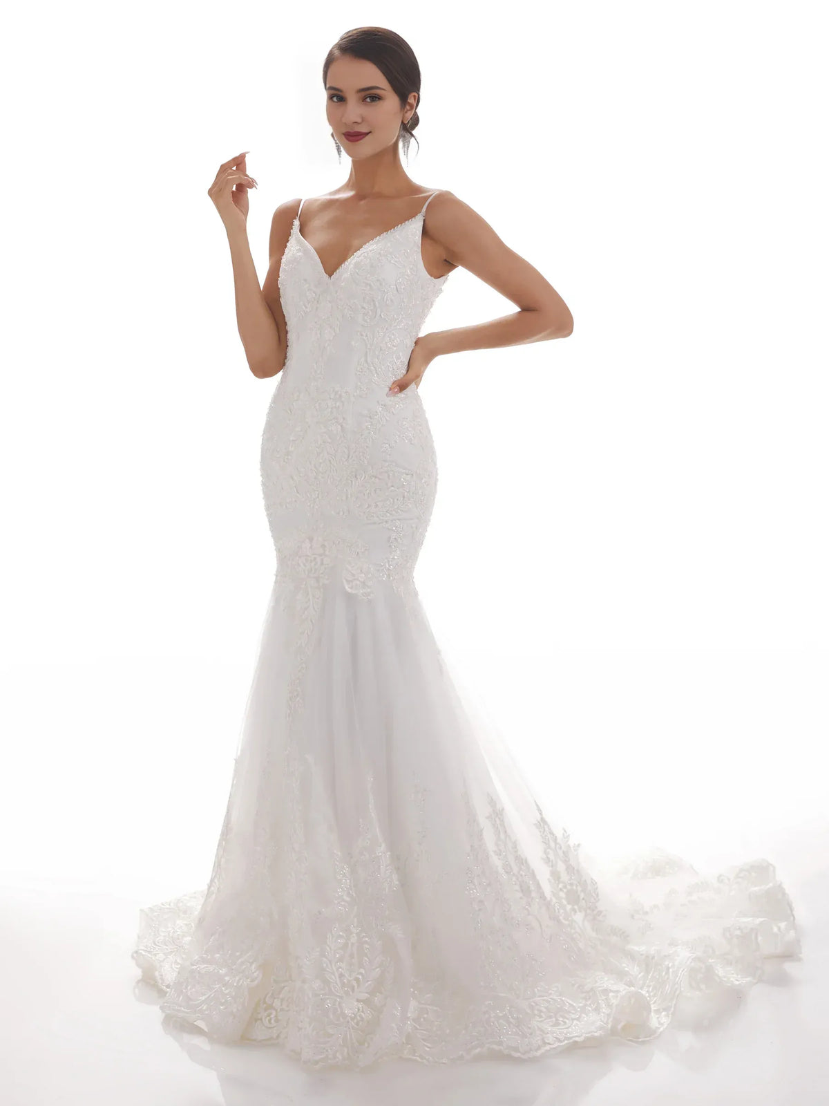 Mermaid V-Neck Floor-Length Wedding Dress - Yihuiw by Yihuiw