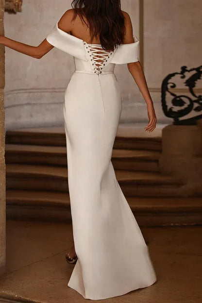 Lace-Up Back High Slit Floor-Length Wedding Dress - Yihuiw by Yihuiw