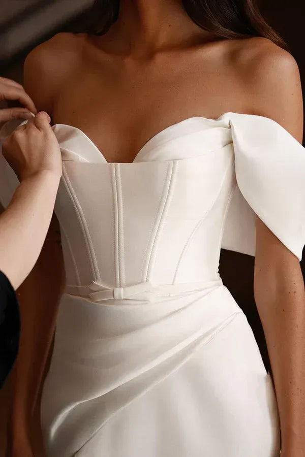 Lace-Up Back High Slit Floor-Length Wedding Dress - Yihuiw by Yihuiw