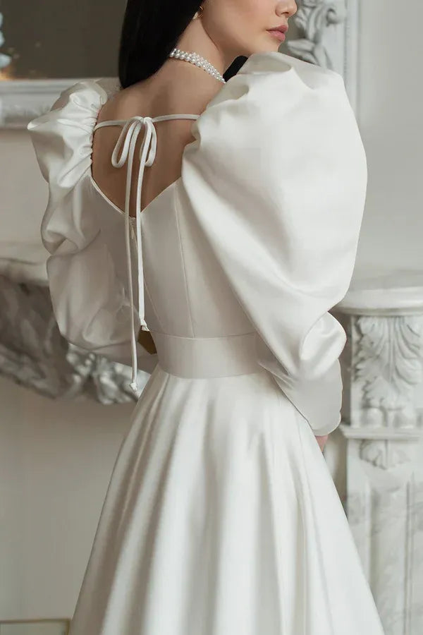 A-Line Square Neck Floor-Length Wedding Dress - Yihuiw by Yihuiw