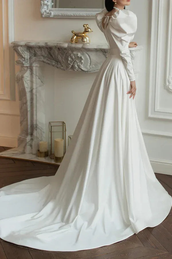 A-Line Square Neck Floor-Length Wedding Dress - Yihuiw by Yihuiw