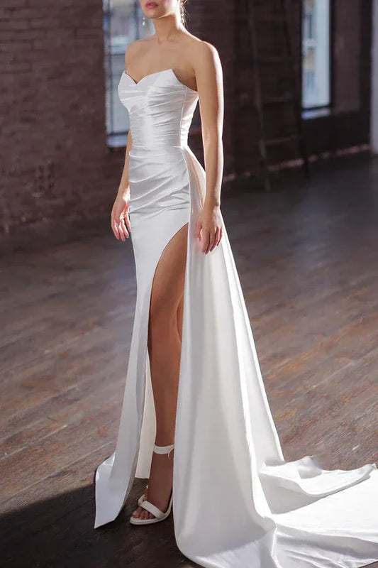 Mermaid Strapless High Slit Floor-Length Wedding Dress - Yihuiw by Yihuiw