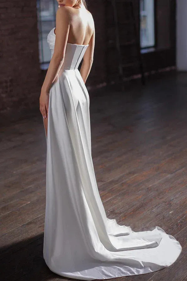 Mermaid Strapless High Slit Floor-Length Wedding Dress - Yihuiw by Yihuiw