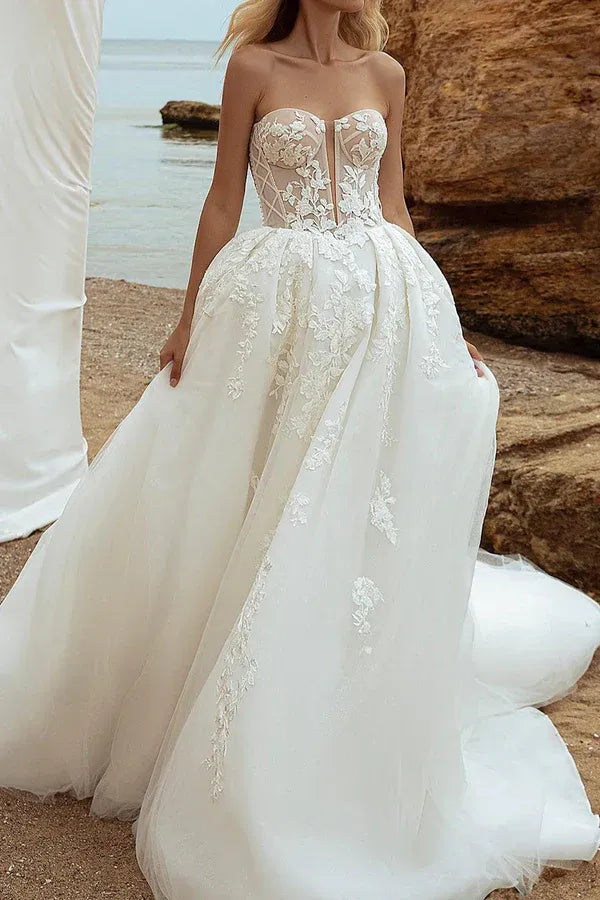 A-Line Sweetheart Floor-Length Wedding Dress - Yihuiw by Yihuiw
