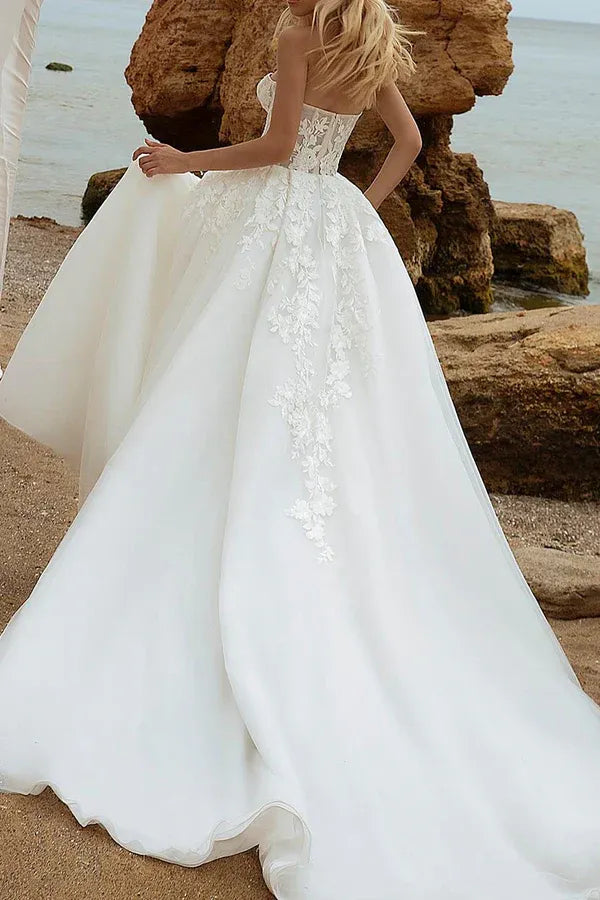A-Line Sweetheart Floor-Length Wedding Dress - Yihuiw by Yihuiw