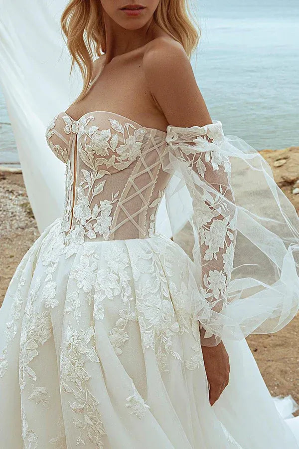 A-Line Sweetheart Floor-Length Wedding Dress - Yihuiw by Yihuiw