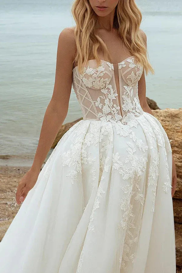 A-Line Sweetheart Floor-Length Wedding Dress - Yihuiw by Yihuiw