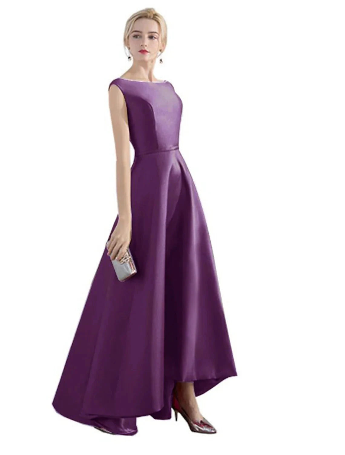 A-Line Evening Gown Minimalist Dress Party Wear Formal Evening Asymmetrical Sleeveless Jewel Neck Satin with Sleek by YiHuiw