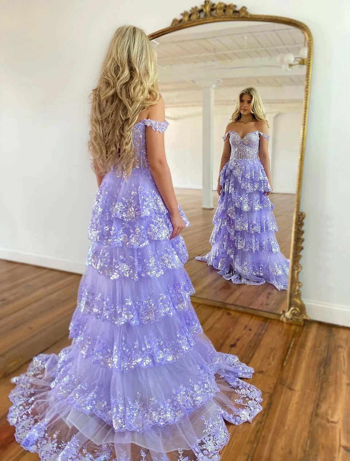 Mermaid / Trumpet Prom Dresses Corsets Dress Wedding Guest Evening Party Court Train Sleeveless Off Shoulder Tulle with Sequin Slit by YiHuiw
