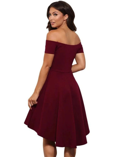 A-Line Fairy Cute Homecoming Party Dress Dress Off Shoulder Short Sleeve Short / Mini Satin with Pure Color by YiHuiw