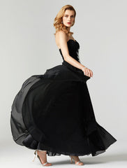 Sheath / Column Minimalist Dress Holiday Cocktail Party Floor Length Sleeveless Sweetheart Chiffon with Criss Cross Pleats Crystals