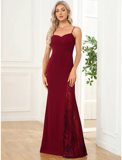 Mermaid / Trumpet Evening Gown Cut Out Dress Wedding Party Floor Length Sleeveless V Neck Polyester with Slit Embroidery by YiHuiw