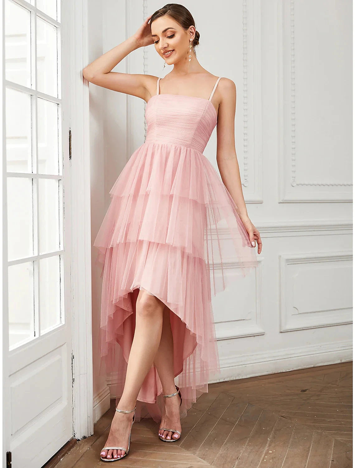 A-Line Party Dresses Vintage Dress Prom Birthday Knee Length Sleeveless Spaghetti Strap Tulle with Ruched by YiHuiw