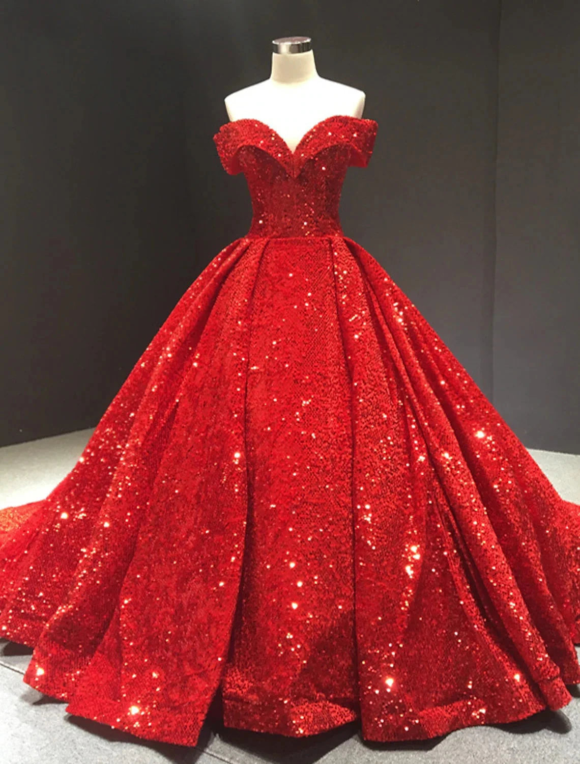 Wedding Dresses Court Train Ball Gown Short Sleeve Off Shoulder Lace With Pleats Sequin Bridal Gowns by YiHuiw