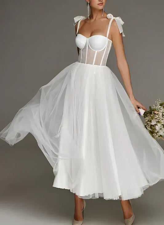 A-Line Sweetheart Midi Wedding Dress - Yihuiw by Yihuiw