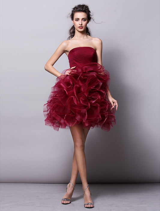Ball Gown Hot Homecoming Cocktail Party Valentine's Day Dress Strapless Sleeveless Short / Mini Tulle with Ruched Tier by YiHuiw
