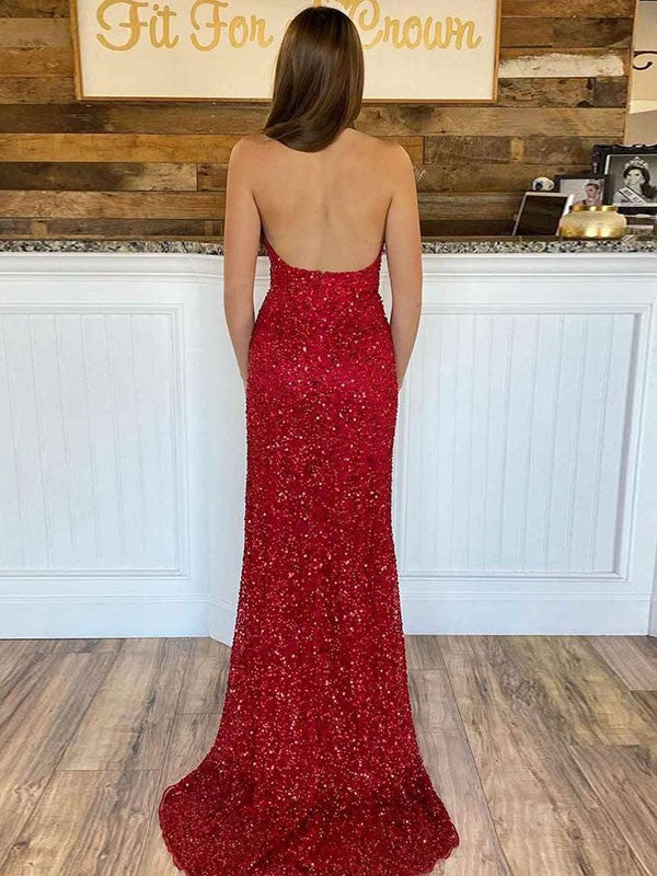 Sheath/Column Sequins Halter Sleeveless Sweep/Brush Train Dresses by YiHuiw