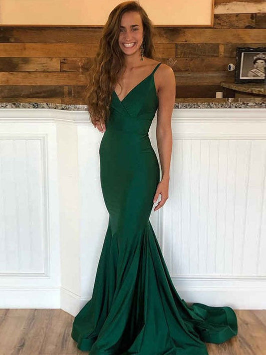 Sheath/Column Jersey Ruffles V-neck Sleeveless Sweep/Brush Train Dresses by YiHuiw