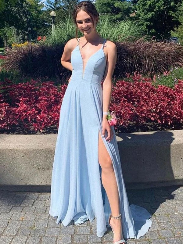 A-Line/Princess Chiffon Ruffles V-neck Sleeveless Sweep/Brush Train Dresses by YiHuiw