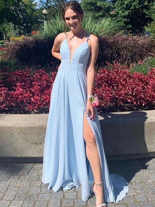 A-Line/Princess Chiffon Ruffles V-neck Sleeveless Sweep/Brush Train Dresses by YiHuiw