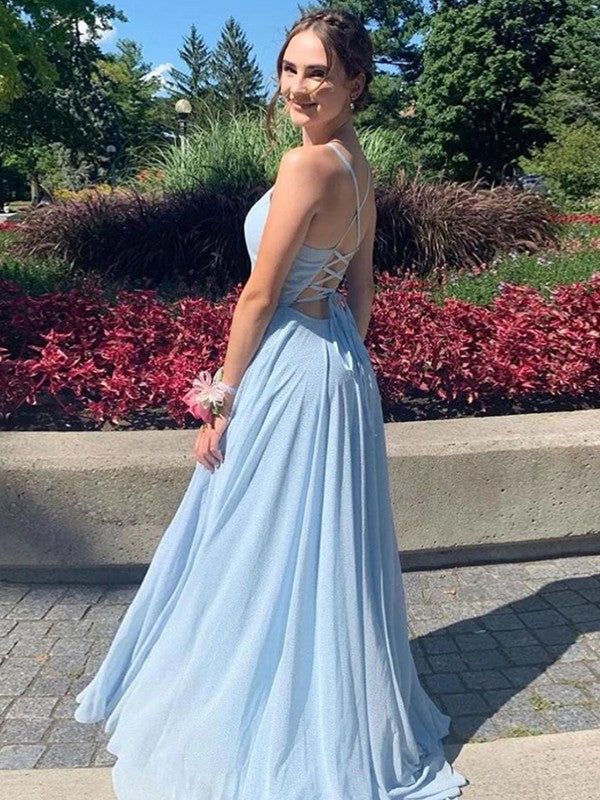 A-Line/Princess Chiffon Ruffles V-neck Sleeveless Sweep/Brush Train Dresses by YiHuiw