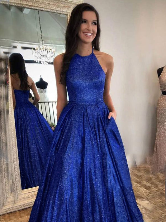 Ball Gown Ruffles Halter Sleeveless Floor-Length Dresses by YiHuiw