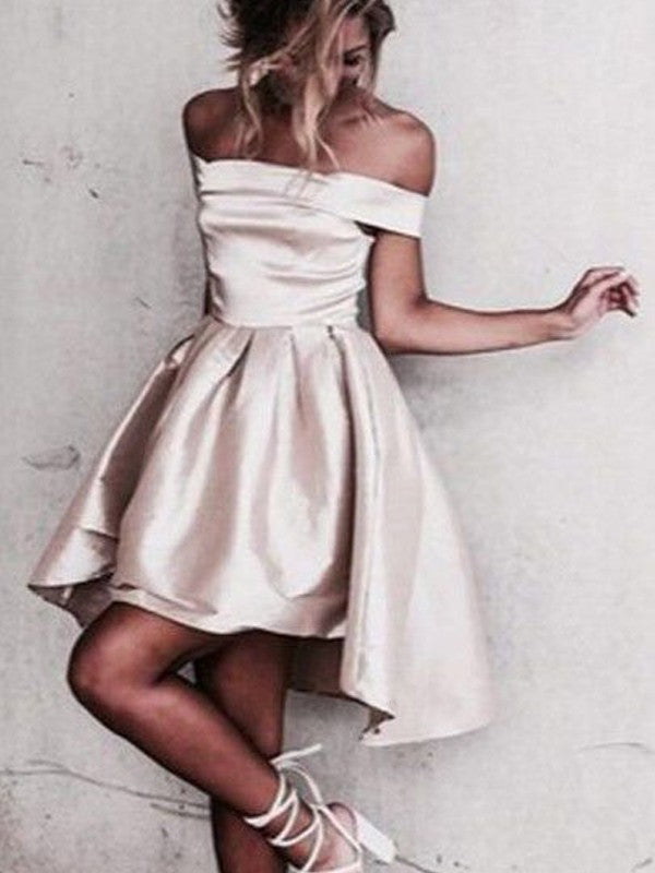 A-Line/Princess Sleeveless Off-the-Shoulder Silk Like Satin Short/Mini Dresses by YiHuiw