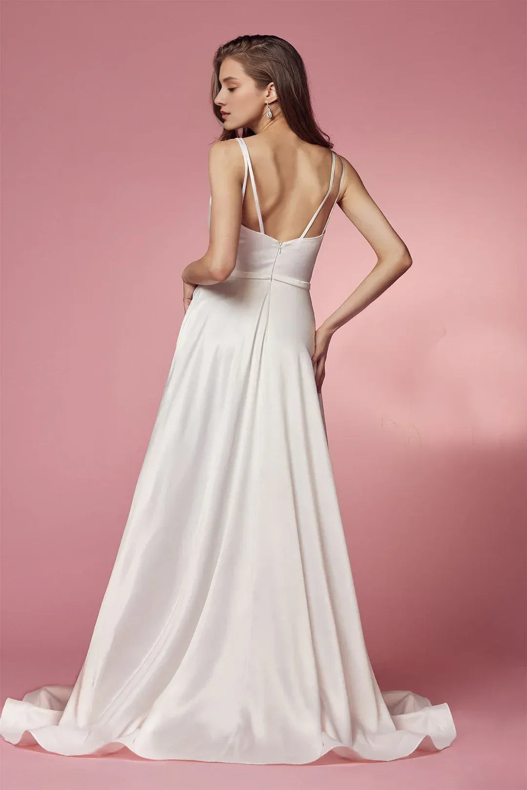 A-Line Plunging Floor-Length Wedding Dress - Yihuiw by Yihuiw