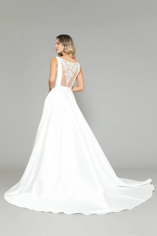 A-Line V-Neck Sleeveless Floor-Length Wedding Dress - Yihuiw by Yihuiw